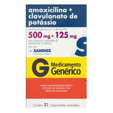 Amoxicilina 500mg + Clavulanato De Potassio 125mg com 21 comp. Sandoz