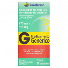 Amoxicilina + Clavulanato de Potássio 875 + 125mg, frasco 14 comprimidos Eurofarma