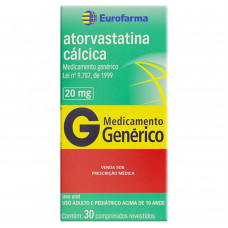 Atorvastatina Cálcica 20mg, com 30 comprimidos Eurofarma
